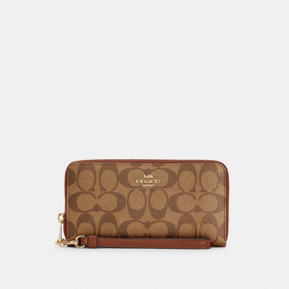 COACH C4452 - LONG ZIP AROUND WALLET IN SIGNATURE CANVAS IM/KHAKI REDWOOD