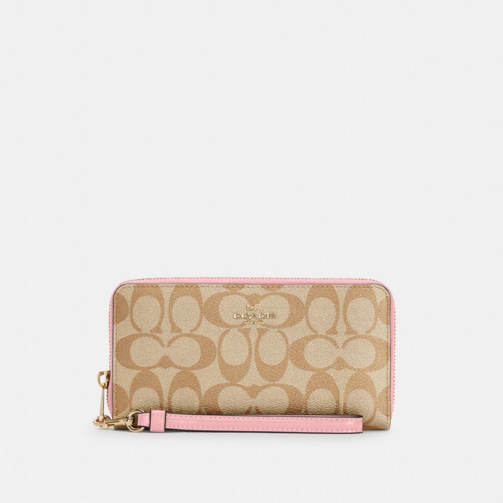 LONG ZIP AROUND WALLET IN SIGNATURE CANVAS - C4452 - IM/LIGHT KHAKI/BUBBLEGUM