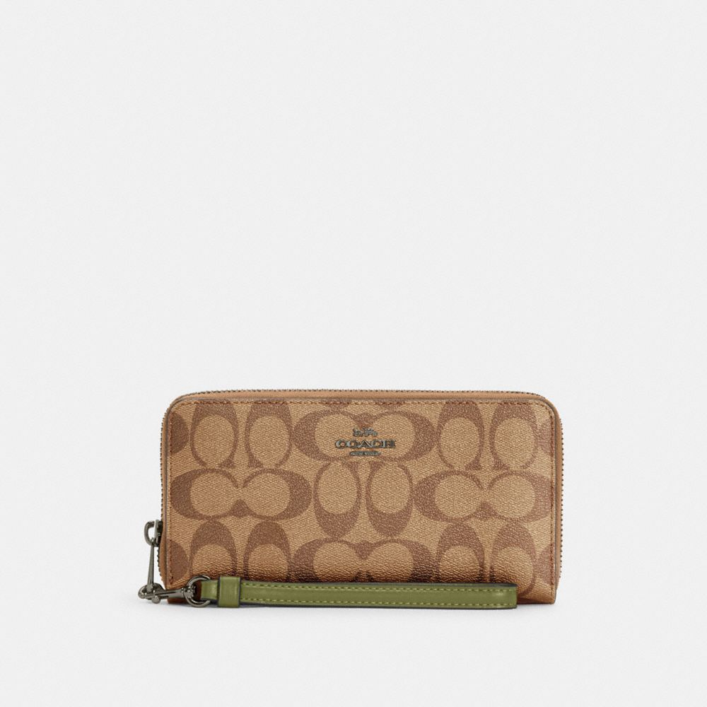 COACH C4452 Long Zip Around Wallet In Signature Canvas QB/KHAKI/OLIVE GREEN