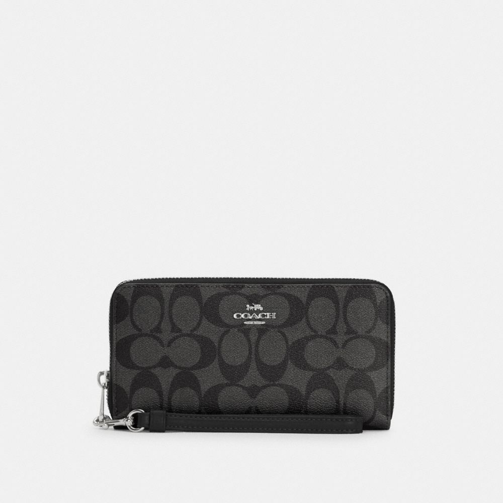 COACH C4452 - LONG ZIP AROUND WALLET IN SIGNATURE CANVAS SV/BLACK SMOKE BLACK