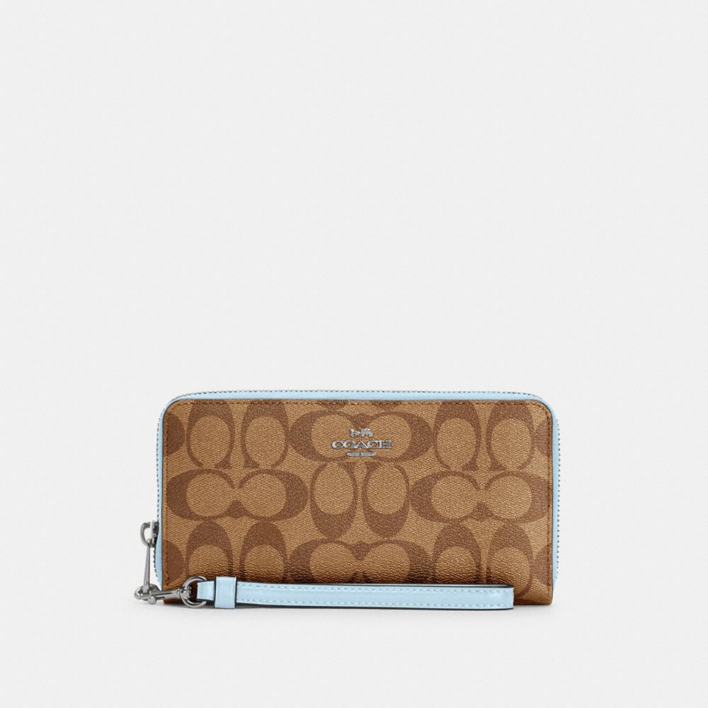 COACH C4452 - LONG ZIP AROUND WALLET IN SIGNATURE CANVAS SV/KHAKI/WATERFALL