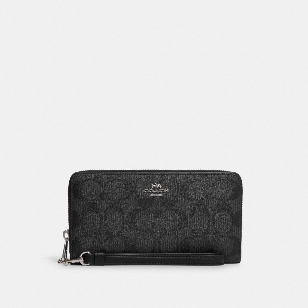 COACH C4452 Long Zip Around Wallet In Signature Canvas Silver/Graphite/Black