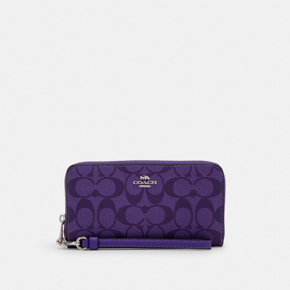 COACH C4452 Long Zip Around Wallet In Signature Canvas SV/SPORT PURPLE