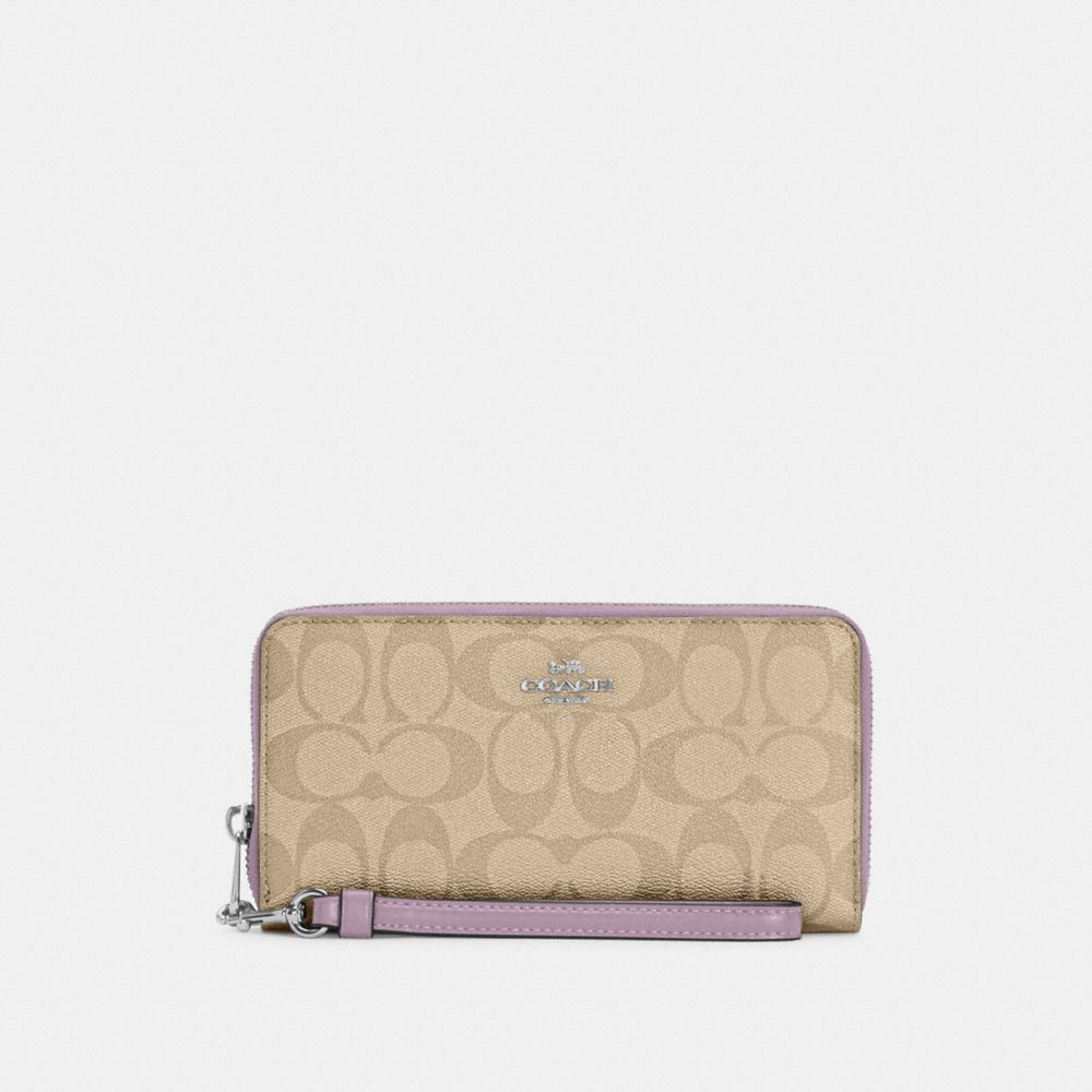 COACH C4452 Long Zip Around Wallet In Signature Canvas SV/Light Khaki/Soft Lilac