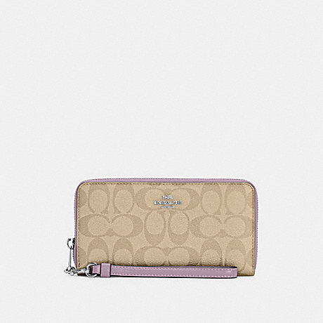 COACH C4452 Long Zip Around Wallet In Signature Canvas SV/Light Khaki/Soft Lilac