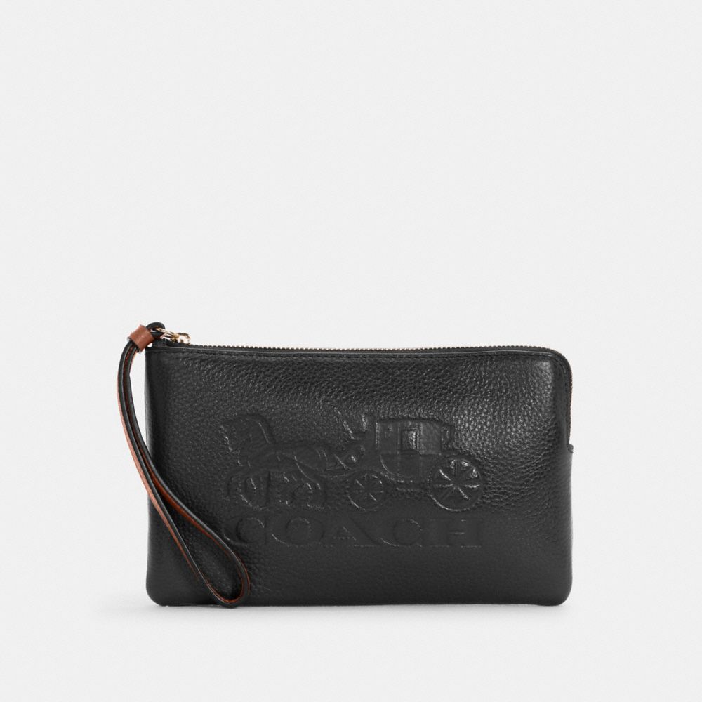 LARGE CORNER ZIP WRISTLET WITH HORSE AND CARRIAGE - C4464 - IM/BLACK/REDWOOD