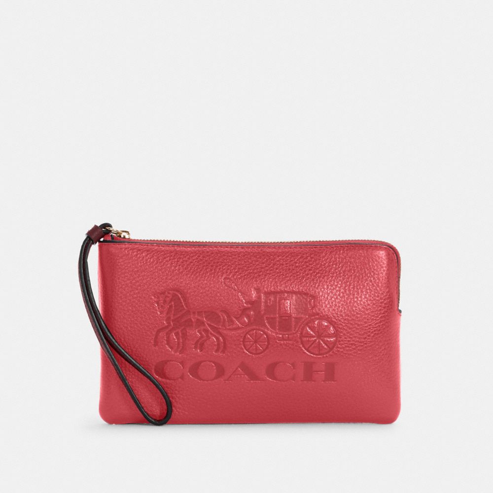 COACH C4464 - LARGE CORNER ZIP WRISTLET WITH HORSE AND CARRIAGE IM/POPPY/VINTAGE MAUVE