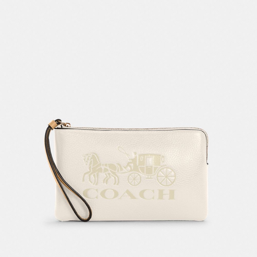 LARGE CORNER ZIP WRISTLET WITH HORSE AND CARRIAGE - IM/CHALK/VANILLA CREAM - COACH C4464