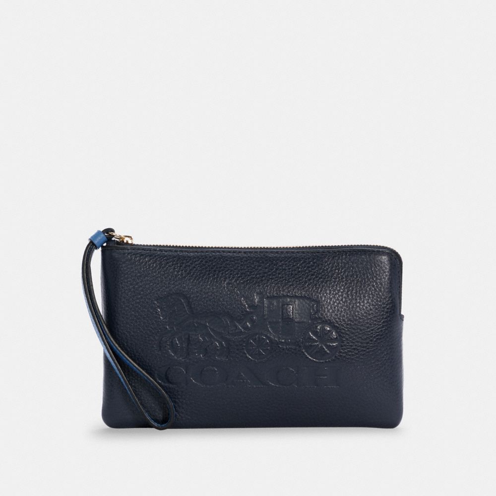 LARGE CORNER ZIP WRISTLET WITH HORSE AND CARRIAGE - IM/MIDNIGHT/SKY BLUE - COACH C4464