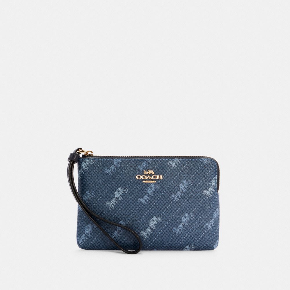 COACH CORNER ZIP WRISTLET WITH HORSE AND CARRIAGE DOT PRINT - IM/DENIM - C4466