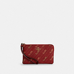 Corner Zip Wristlet With Horse And Carriage Dot Print - C4466 - GOLD/1941 RED