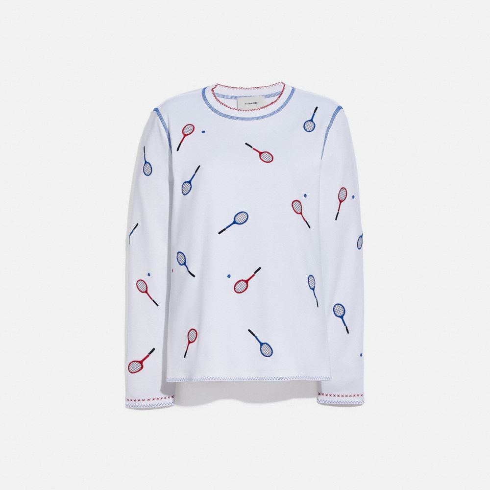 EMBROIDERED TENNIS PRINT LONG SLEEVE T-SHIRT