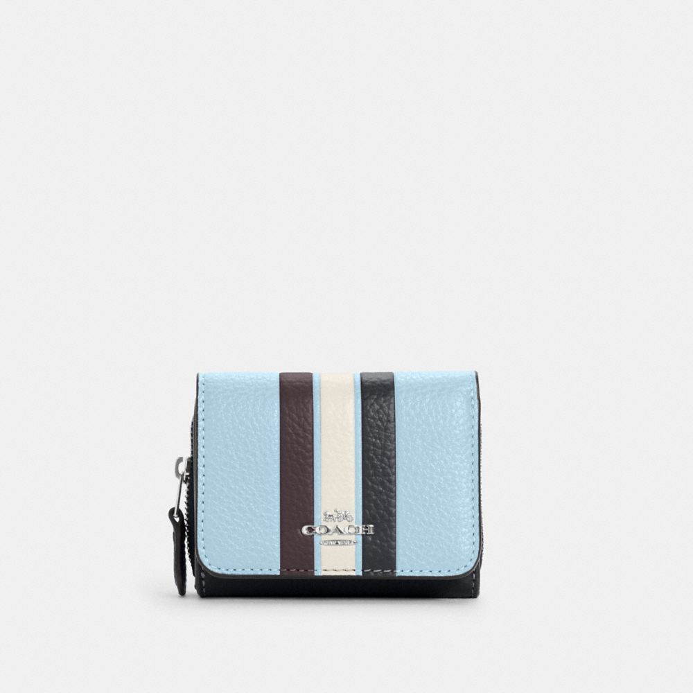 COACH C4525 - SMALL TRIFOLD WALLET IN COLORBLOCK WITH STRIPE SV/WATERFALL MIDNIGHT MULTI