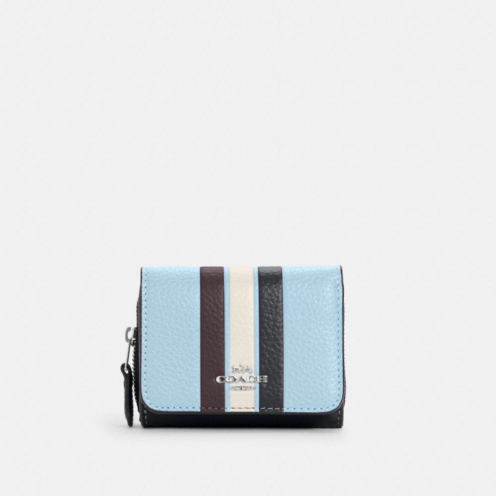 COACH C4525 Small Trifold Wallet In Colorblock With Stripe SV/WATERFALL MIDNIGHT MULTI