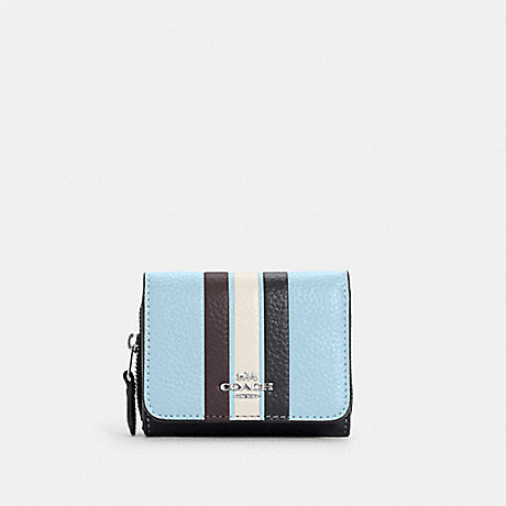 COACH C4525 SMALL TRIFOLD WALLET IN COLORBLOCK WITH STRIPE SV/WATERFALL-MIDNIGHT-MULTI