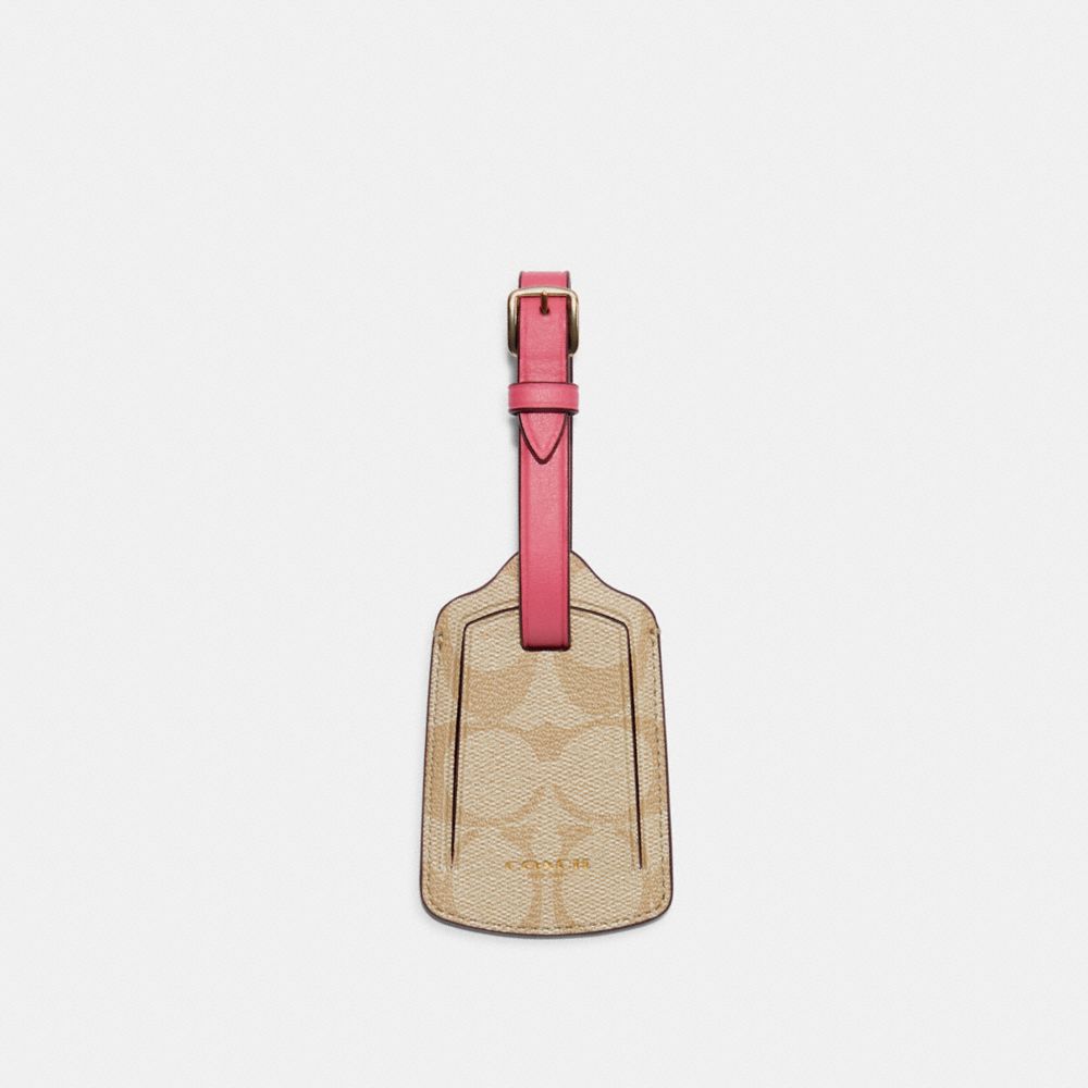 COACH C4541 Luggage Tag In Signature Canvas IM/LIGHT KHAKI/CONFETTI PINK