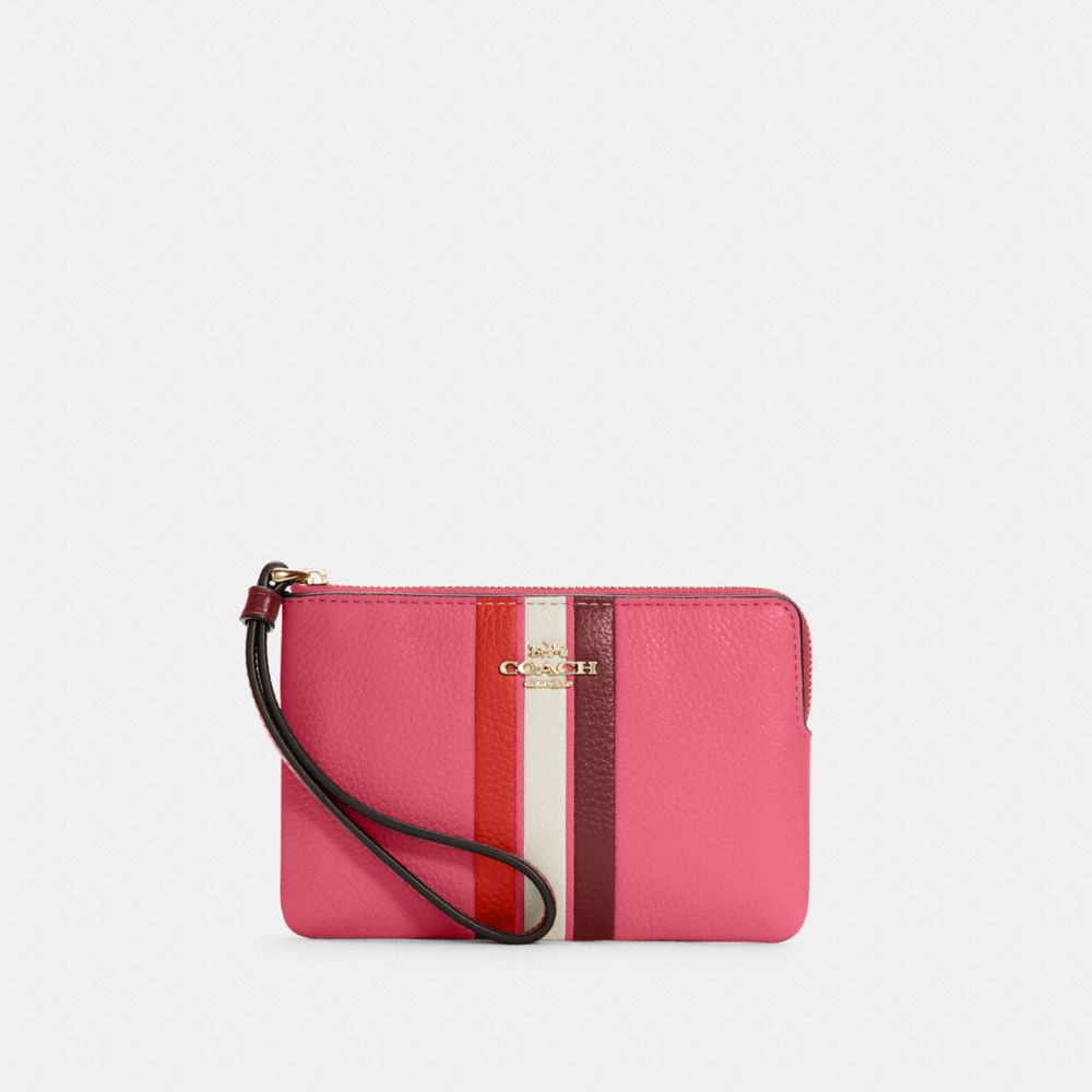 CORNER ZIP WRISTLET IN COLORBLOCK WITH STRIPE - IM/CONFETTI PINK MANGO MULTI - COACH C4542