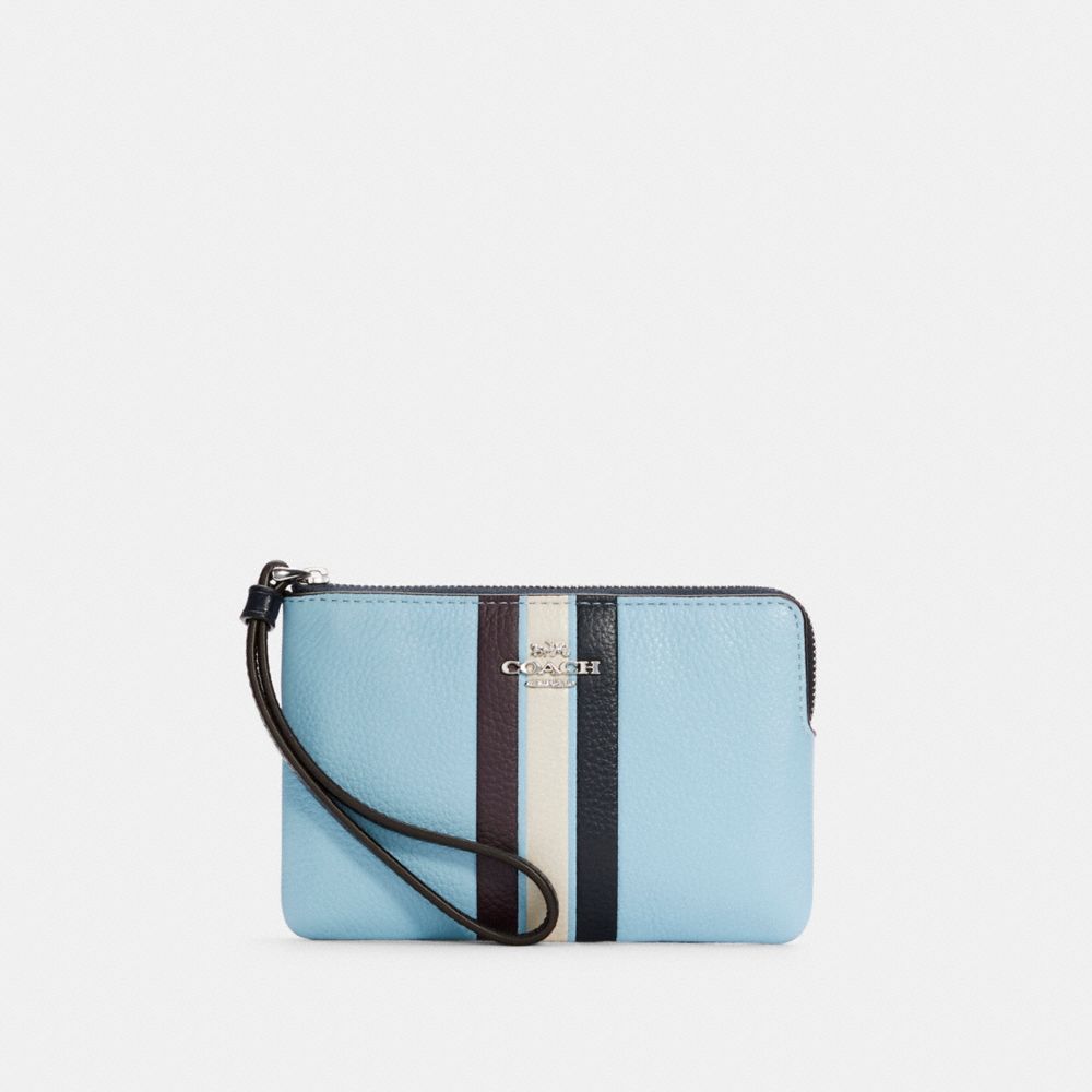 CORNER ZIP WRISTLET IN COLORBLOCK WITH STRIPE - SV/WATERFALL MIDNIGHT MULTI - COACH C4542