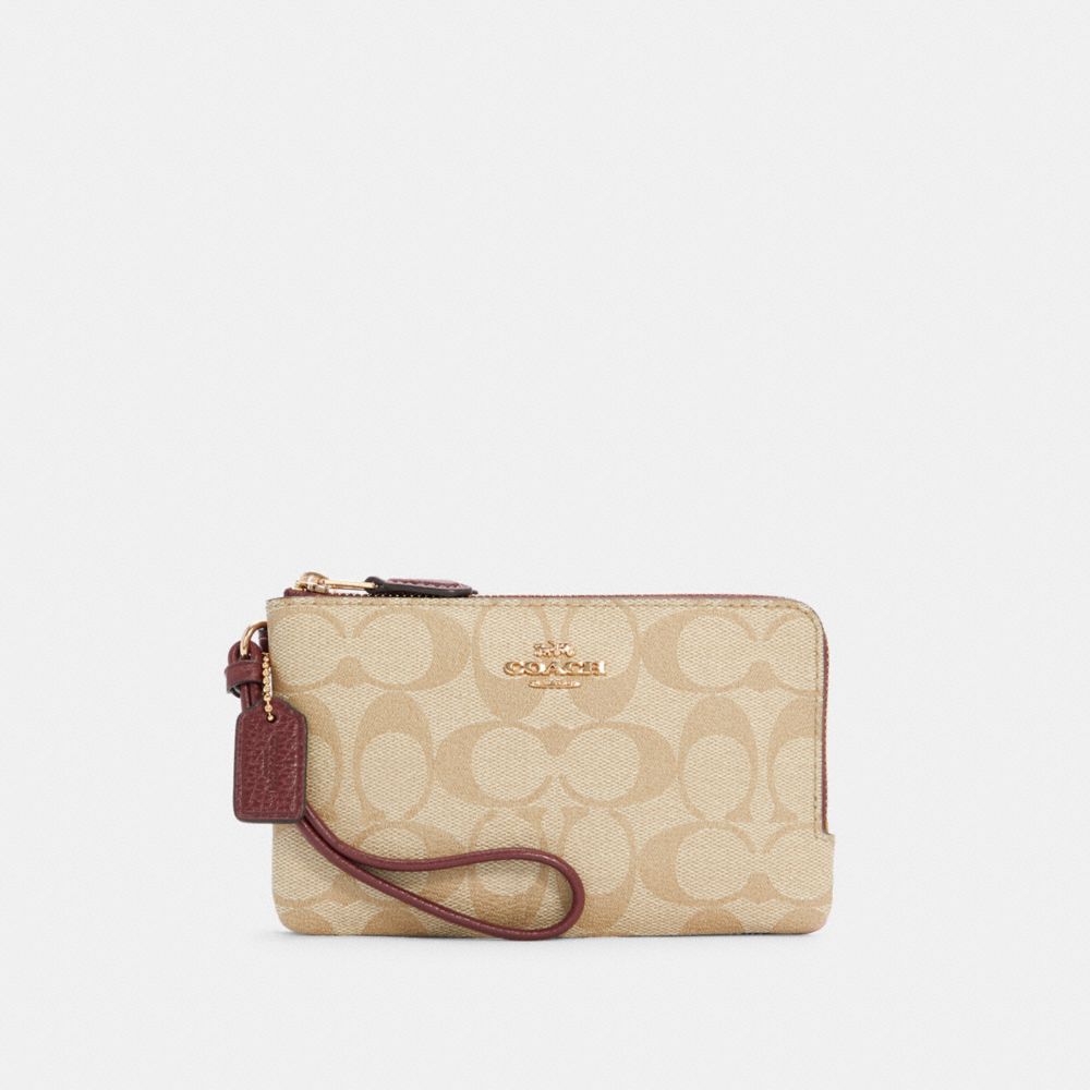 COACH DOUBLE CORNER ZIP WRISTLET IN COLORBLOCK SIGNATURE CANVAS - IM/CONFETTI PINK MANGO MULTI - C4547