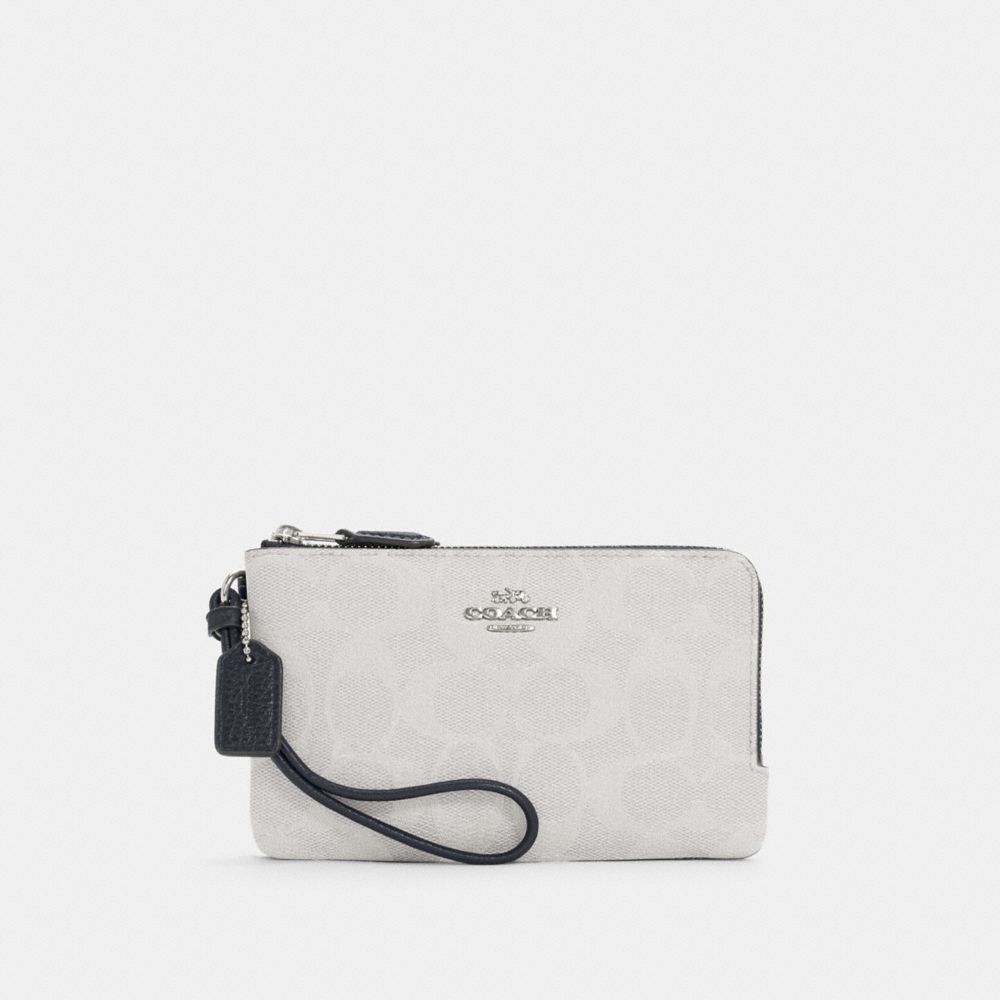 DOUBLE CORNER ZIP WRISTLET IN COLORBLOCK SIGNATURE CANVAS - SV/WATERFALL MIDNIGHT MULTI - COACH C4547