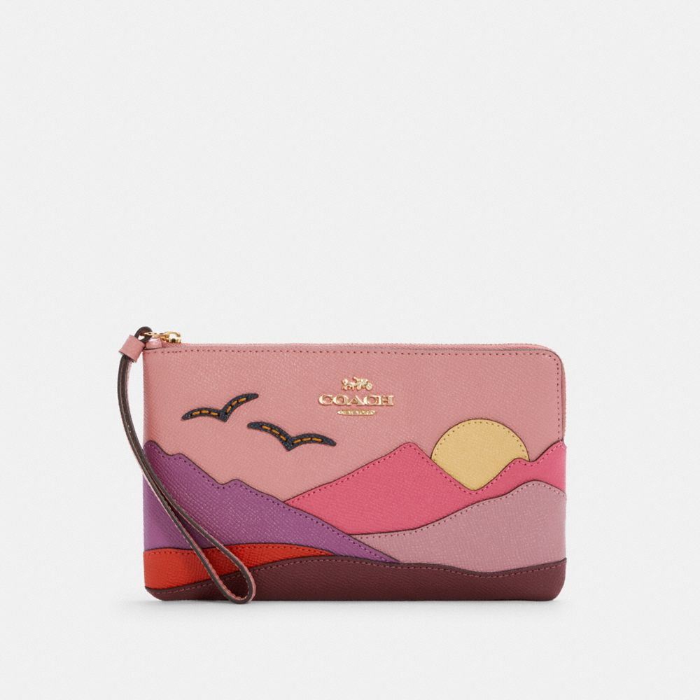 LARGE CORNER ZIP WRISTLET WITH MOUNTAIN POSTCARD - C4559 - IM/LIGHT BLUSH MULTI