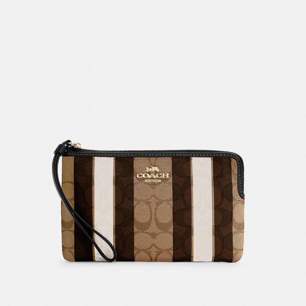 LARGE CORNER ZIP WRISTLET IN SIGNATURE JACQUARD WITH STRIPES - IM/KHAKI BLACK MULTI - COACH C4566