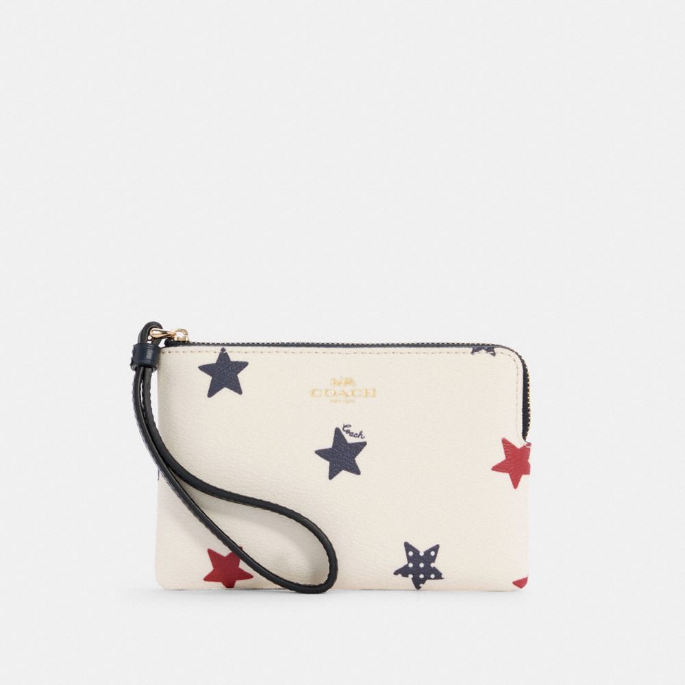 COACH C4574 Corner Zip Wristlet With American Star Print IM/CHALK MULTI