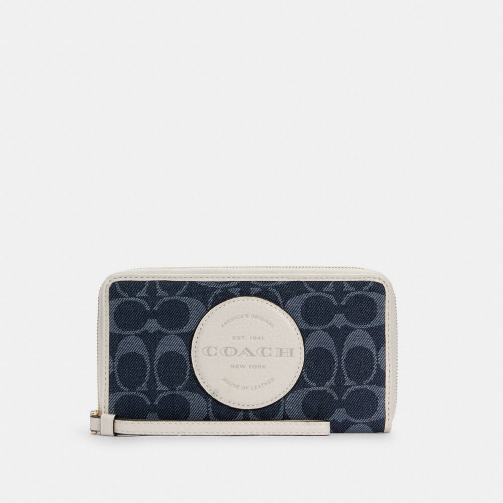 COACH C4581 DEMPSEY LARGE PHONE WALLET IN SIGNATURE DENIM WITH COACH PATCH IM/DENIM MULTI