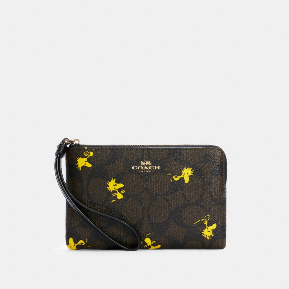 COACH X PEANUTS CORNER ZIP WRISTLET IN SIGNATURE CANVAS WITH WOODSTOCK PRINT - C4588 - IM/BROWN BLACK MULTI