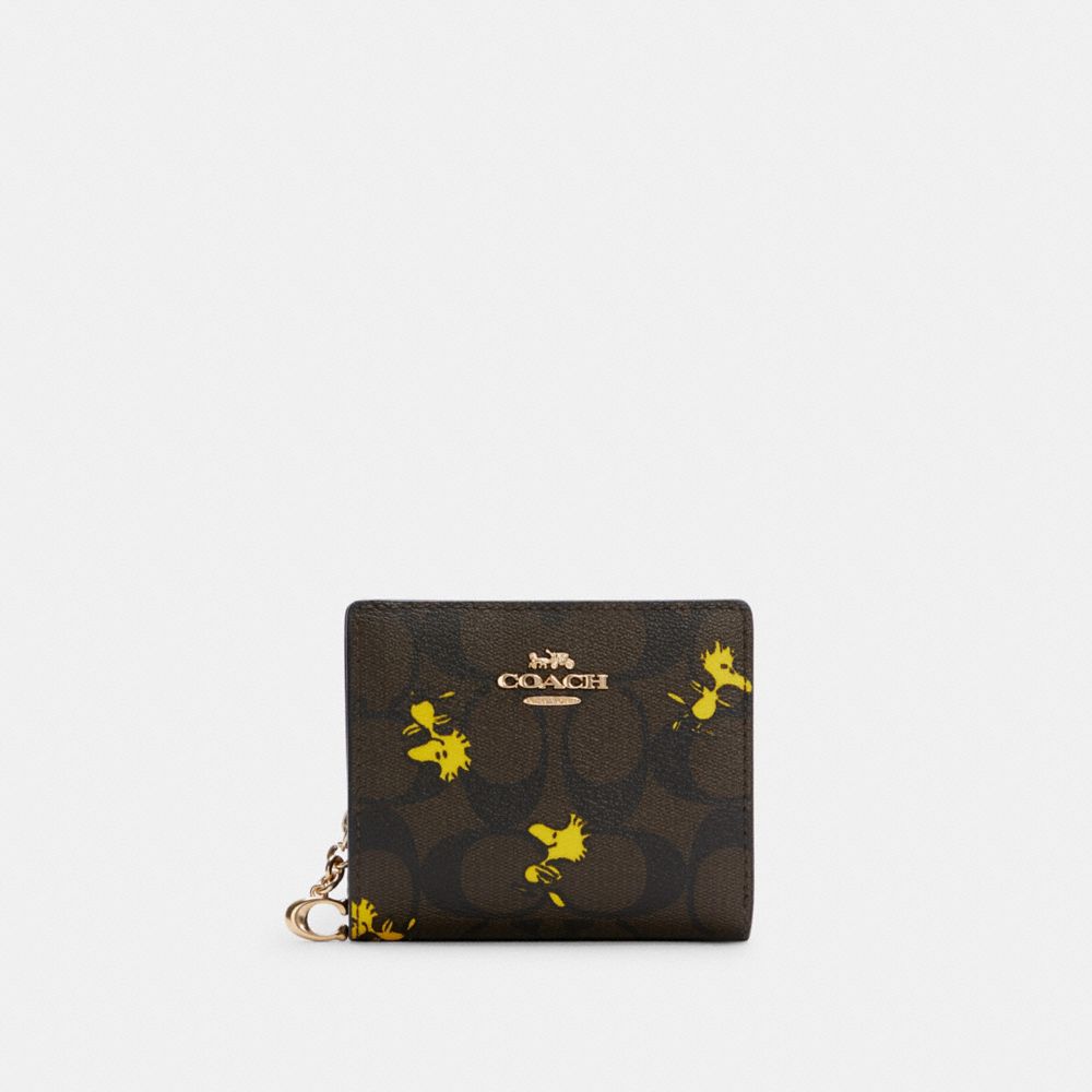 COACH C4592 COACH X PEANUTS SNAP WALLET IN SIGNATURE CANVAS WITH WOODSTOCK PRINT IM/BROWN BLACK MULTI