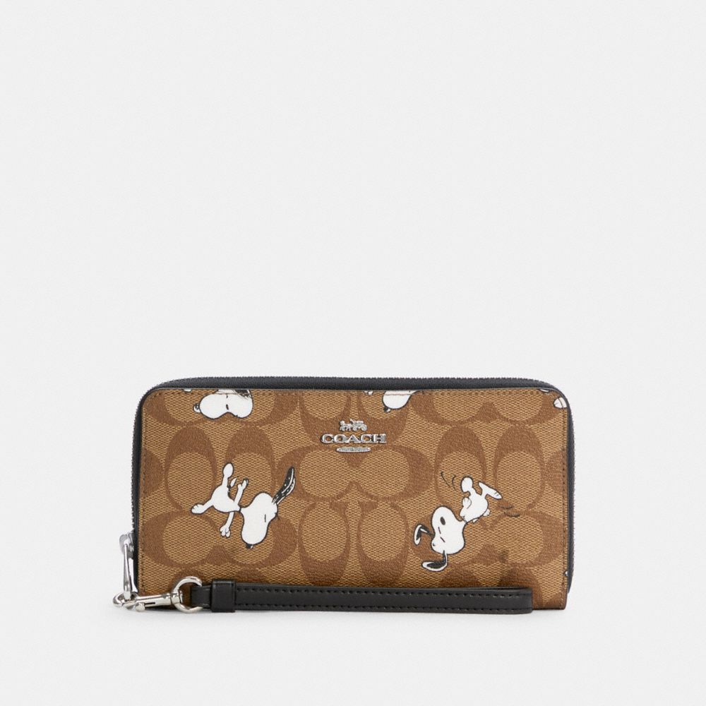 Coach X Peanuts Long Zip Around Wallet In Signature Canvas With Snoopy Print - SILVER/KHAKI MULTI - COACH C4596