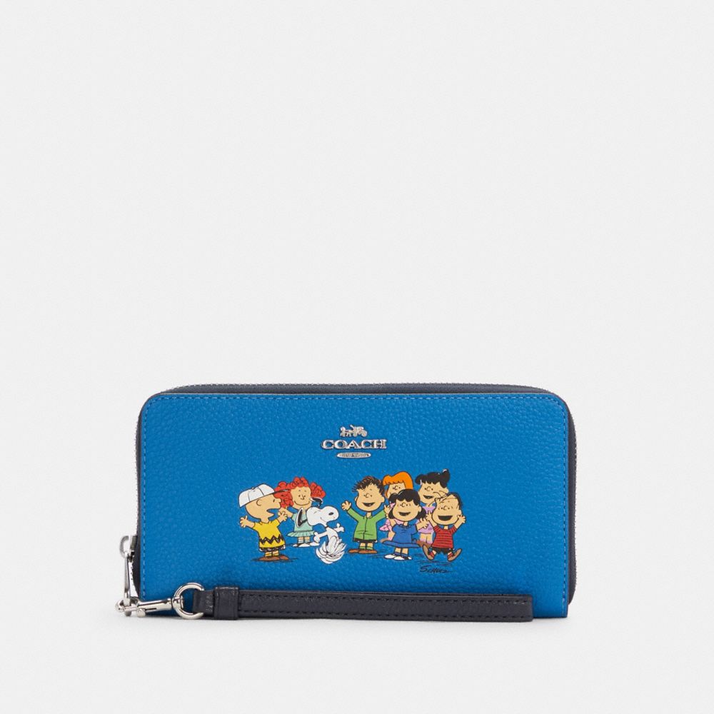 COACH C4603 Coach X Peanuts Long Zip Around Wallet With Snoopy And Friends SV/VIVID BLUE