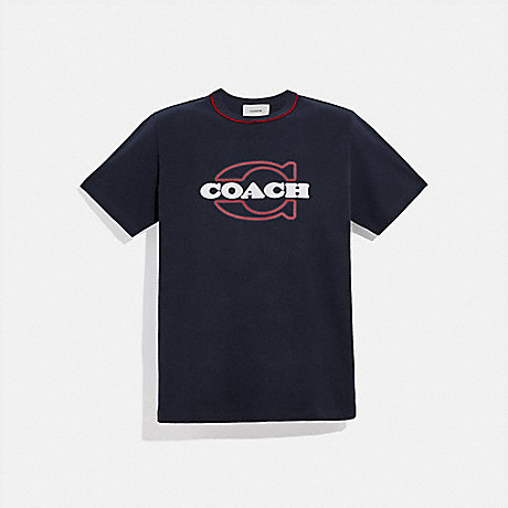 COACH Athleisure T Shirt In Organic Cotton - NAVY BRIGHT RED - C4618