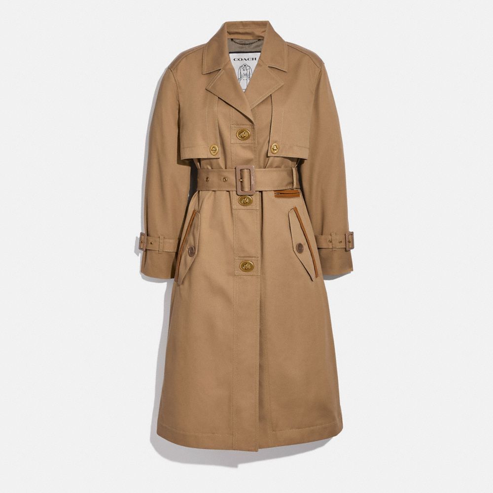 Cotton Trench With Leather Trim