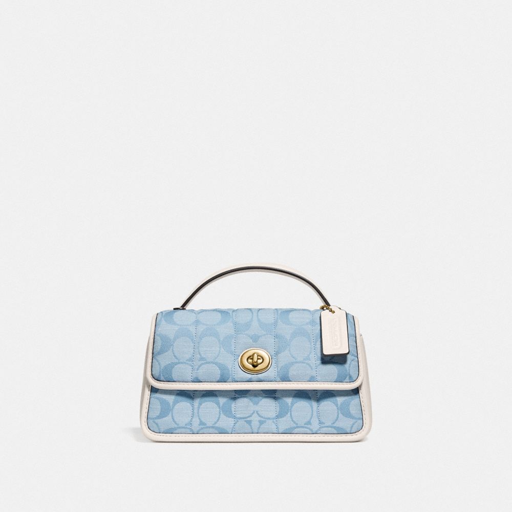 COACH C4690 Turnlock Clutch 20 In Signature Chambray With Quilting BRASS/LIGHT WASHED DENIM CHALK