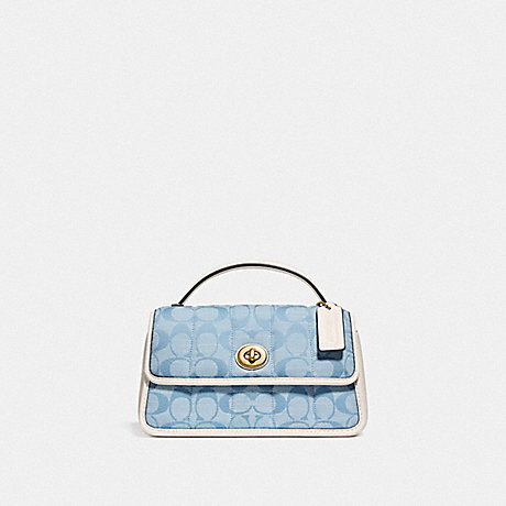 COACH Turnlock Clutch 20 In Signature Chambray With Quilting - BRASS/LIGHT WASHED DENIM CHALK - C4690