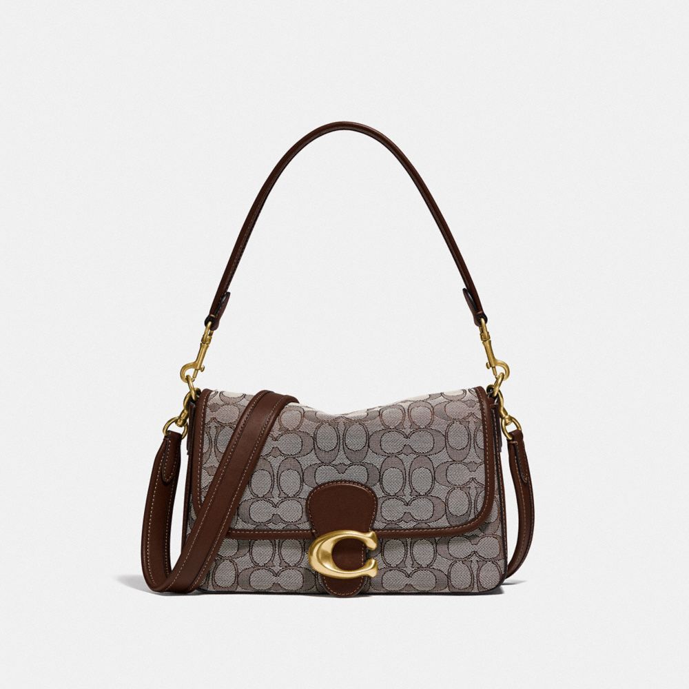 C4821 - Soft Tabby Shoulder Bag In Signature Jacquard Brass/Oak Maple