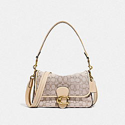 Soft Tabby Shoulder Bag In Signature Jacquard - C4821 - Brass/Stone Ivory