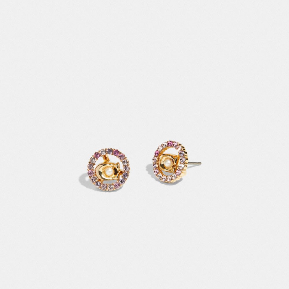 COACH C4916 Signature Multicolor Crystal Stud Earrings GOLD/PINK MULTI