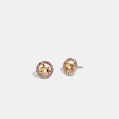 COACH C4916 Signature Multicolor Crystal Stud Earrings Gold/Pink Multi