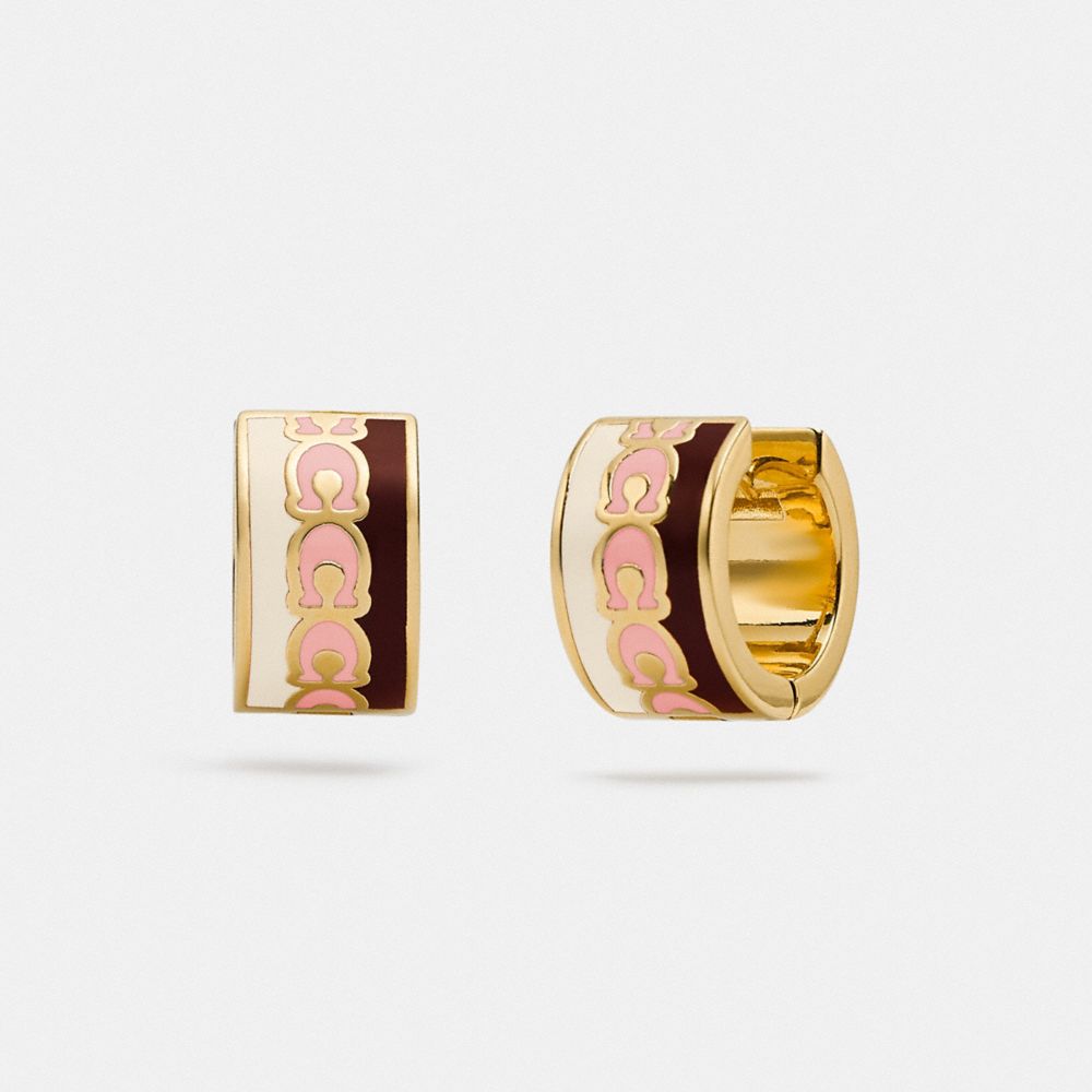 COACH C4917 Signature Hoop Earrings GOLD/ PINK MULTICOLOR