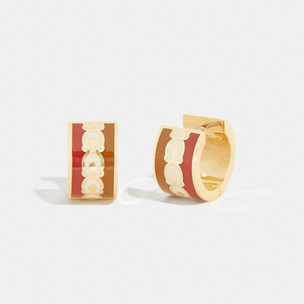 COACH C4917 - Signature Hoop Earrings GOLD/RED SAND/CHALK