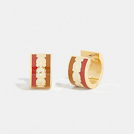 COACH C4917 Signature Hoop Earrings GOLD/RED-SAND/CHALK