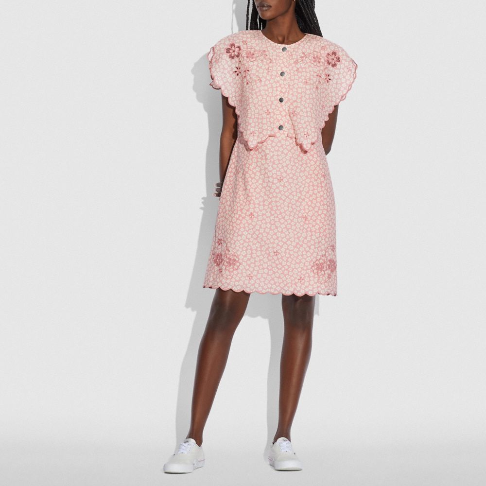 PRINTED SHORT BRODERIE ANGLAISE DRESS