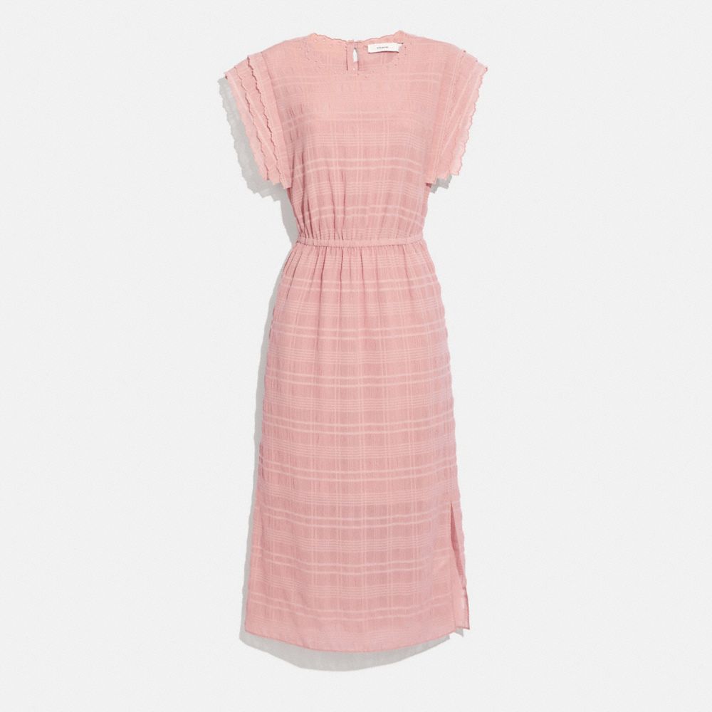 SHOULDER PLEAT MIDI DRESS - C4985 - POWDER PINK