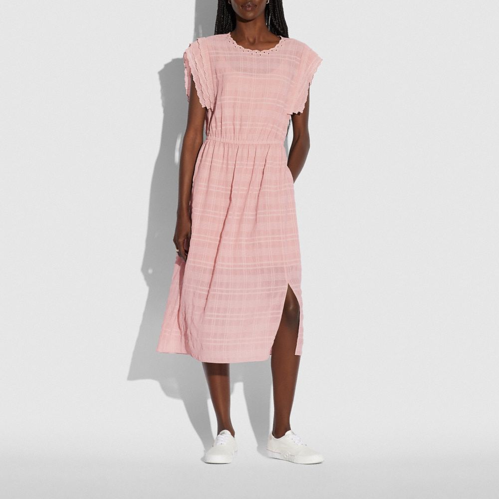 SHOULDER PLEAT MIDI DRESS