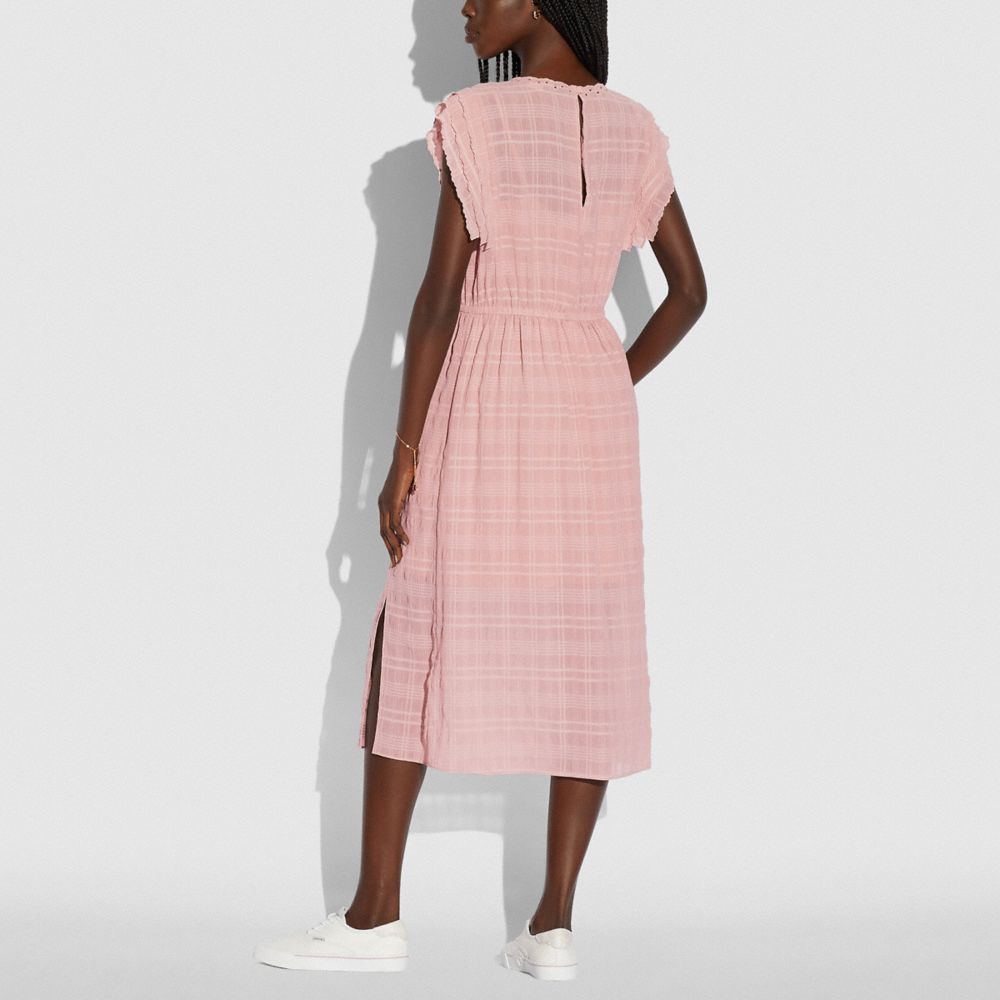 SHOULDER PLEAT MIDI DRESS