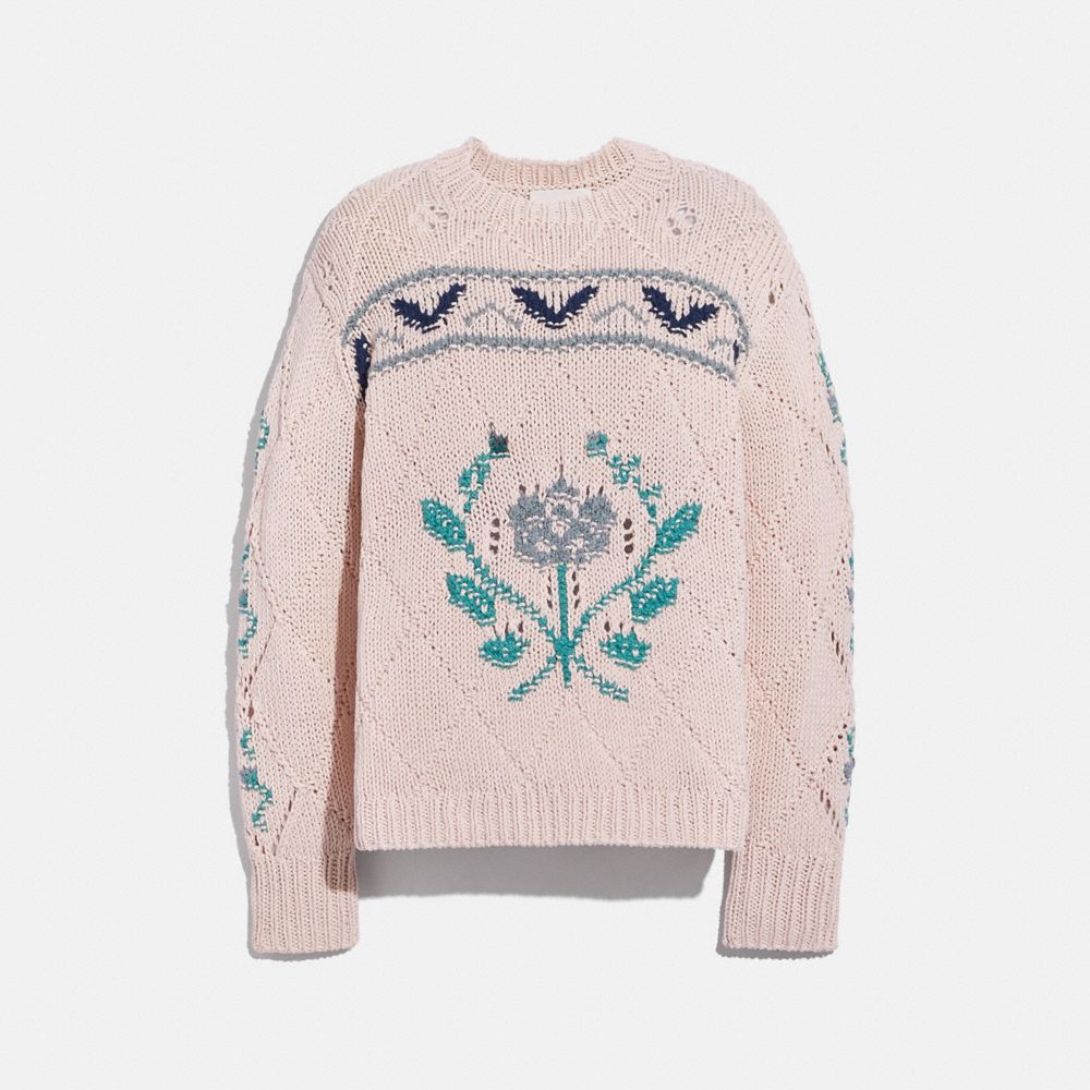 Pointelle Crewneck Sweater - C4988 - LIGHT PINK