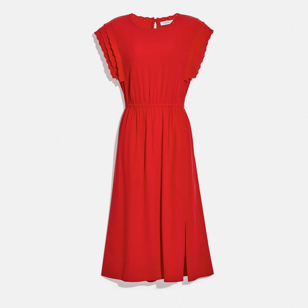 COACH C4990 Shoulder Pleat Midi Dress Red