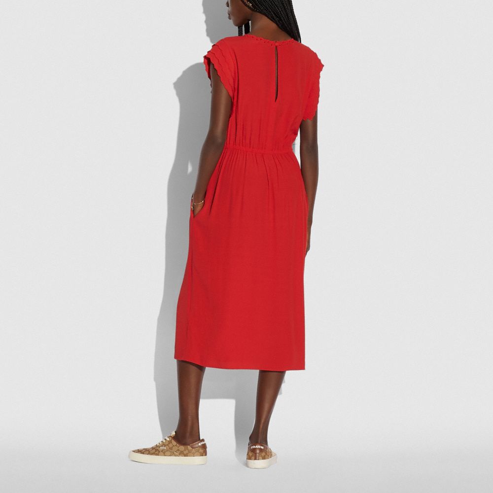 SHOULDER PLEAT MIDI DRESS